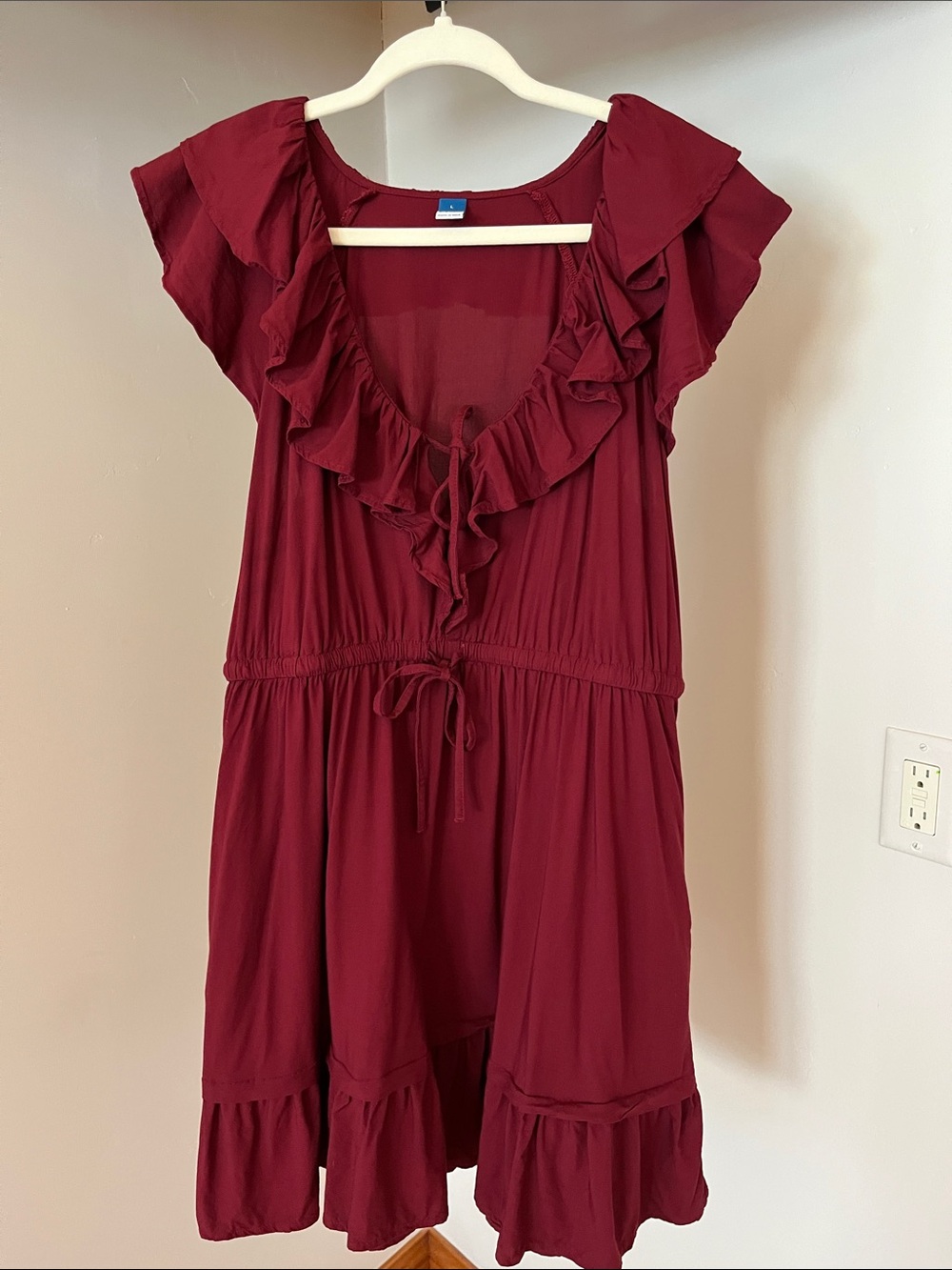 Old Navy Burgundy Ruffle V-Neck  Dress
